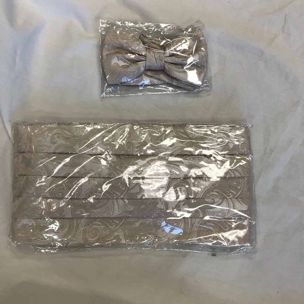 Bamboo Paisley Cummerbund and Tie New